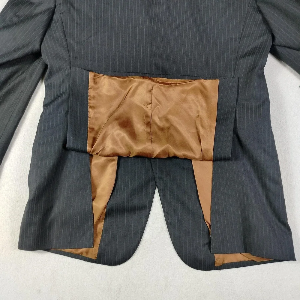 Jos A Bank Suit Jacket Mens 42L Black Shadow Stripe Wool Joseph Lined Business
